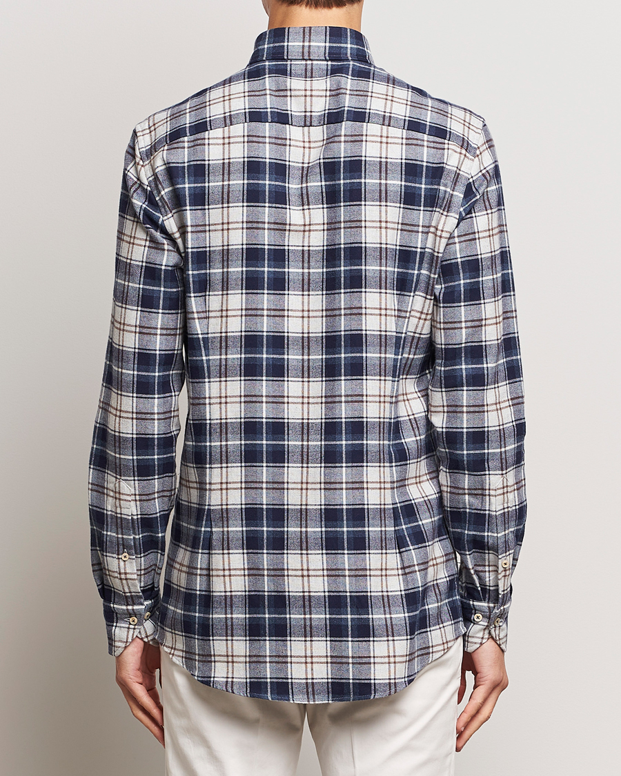 Herren | Hemden | Stenströms | Slimline Checked Button Down Flannel Shirt Blue