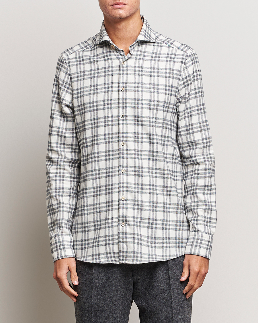 Herren | Hemden | Stenströms | Slimline Checked Cut Away Flannel Shirt White/Black
