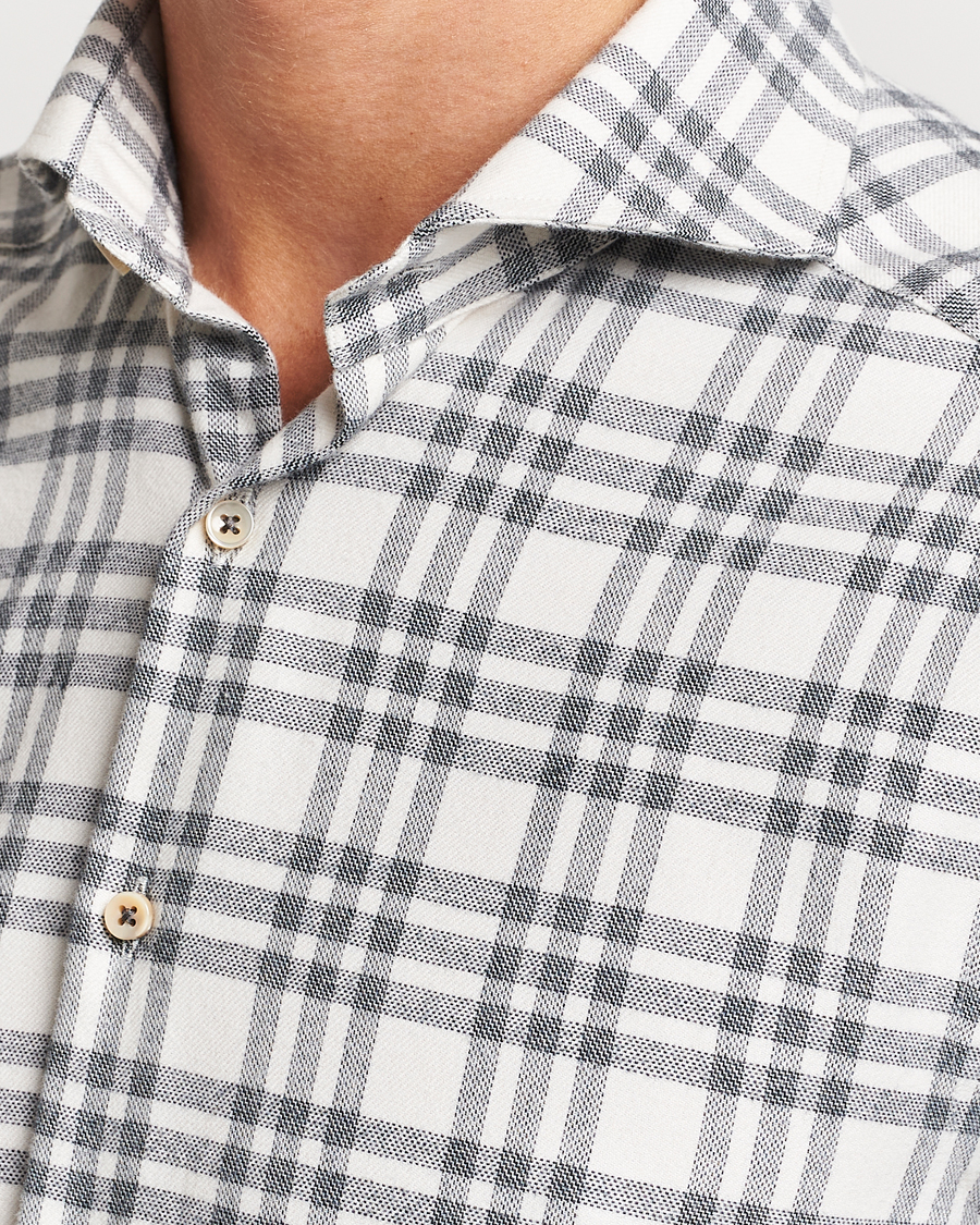 Herren | Hemden | Stenströms | Slimline Checked Cut Away Flannel Shirt White/Black