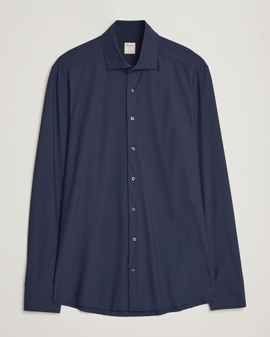 Herren | Hemden | Stenströms | Slimline Cut Away 4-Way Stretch Shirt Navy