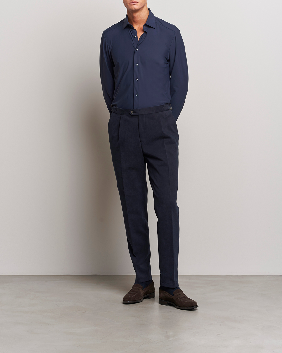 Herren | Hemden | Stenströms | Slimline Cut Away 4-Way Stretch Shirt Navy