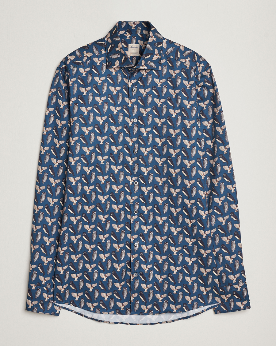 Herren | Hemden | Stenströms | Slimline Owl Printed Cut Away Shirt Blue