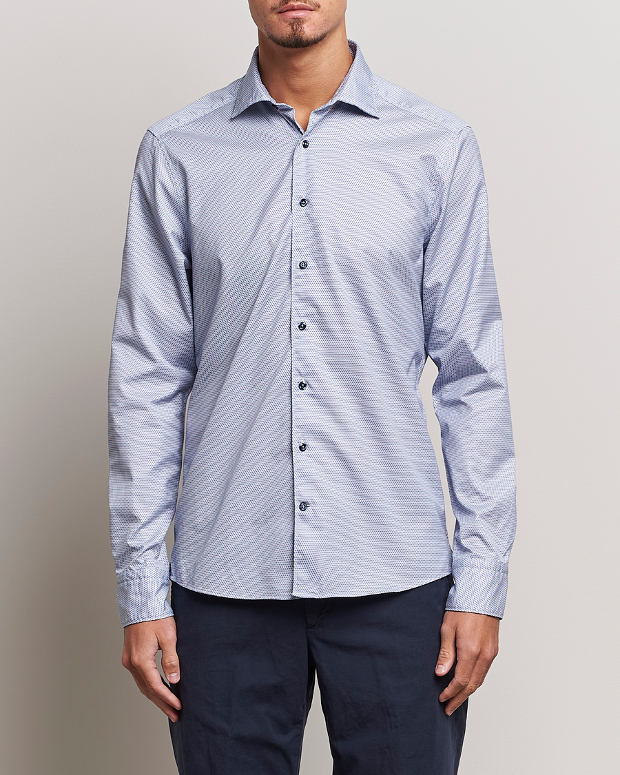Herren | Hemden | Stenströms | Slimline Micro Print Cut Away Shirt Blue