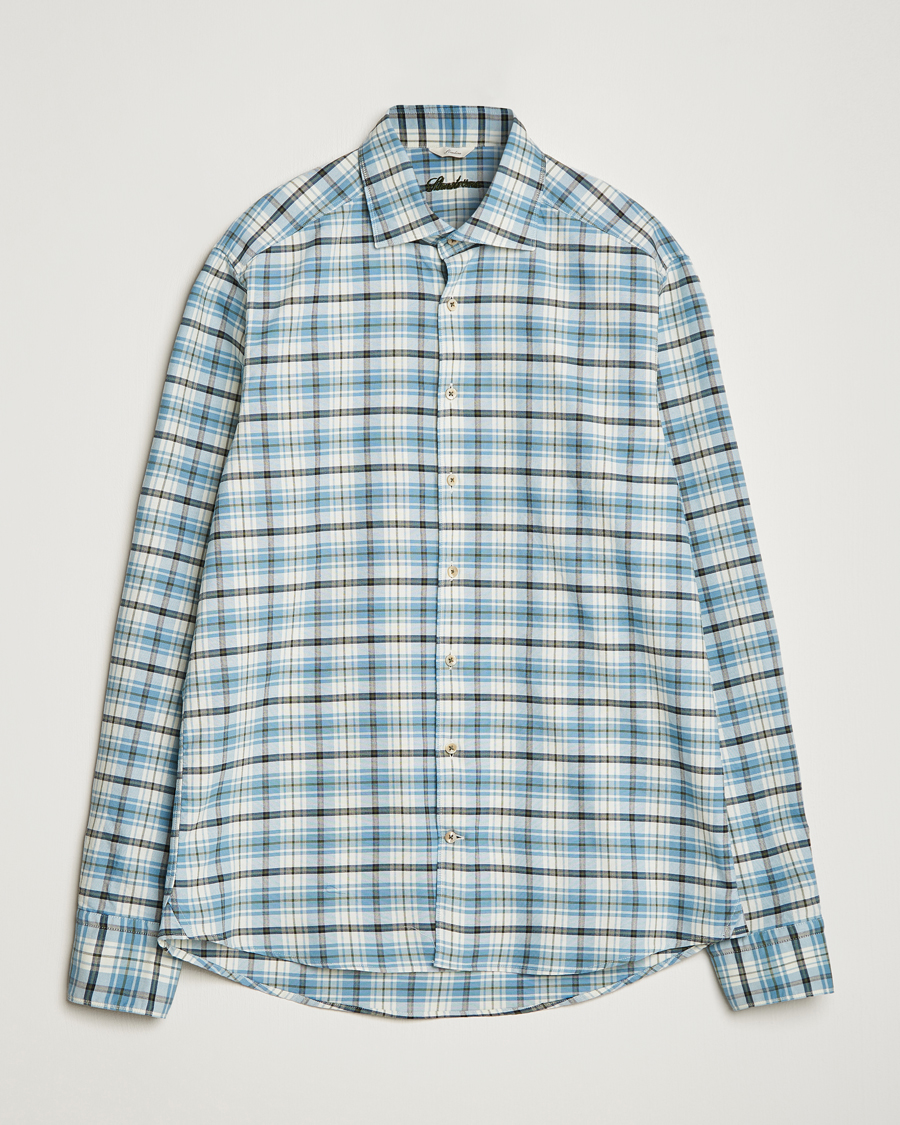 Herren | Hemden | Stenströms | Slimline Checked Oxford Cut Away Shirt Light Blue