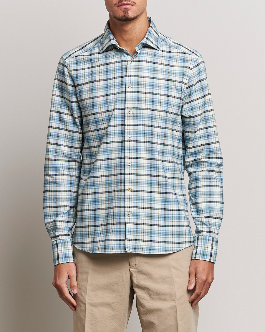 Herren | Hemden | Stenströms | Slimline Checked Oxford Cut Away Shirt Light Blue
