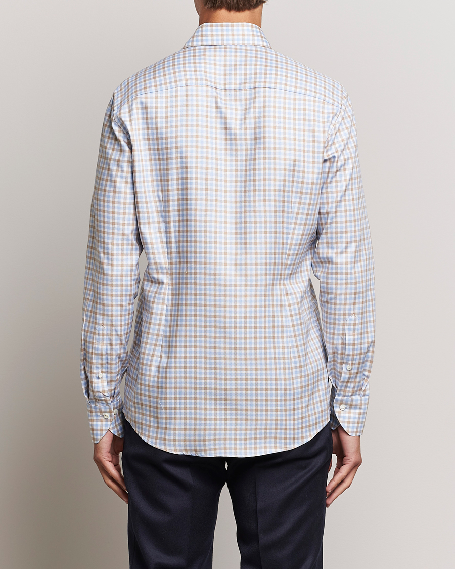 Herren | Hemden | Stenströms | Slimline Checked Royal Oxford Shirt Beige/Blue