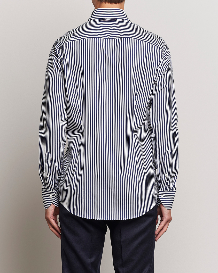 Herren | Hemden | Stenströms | Slimline Striped Popline Cut Away Shirt Navy
