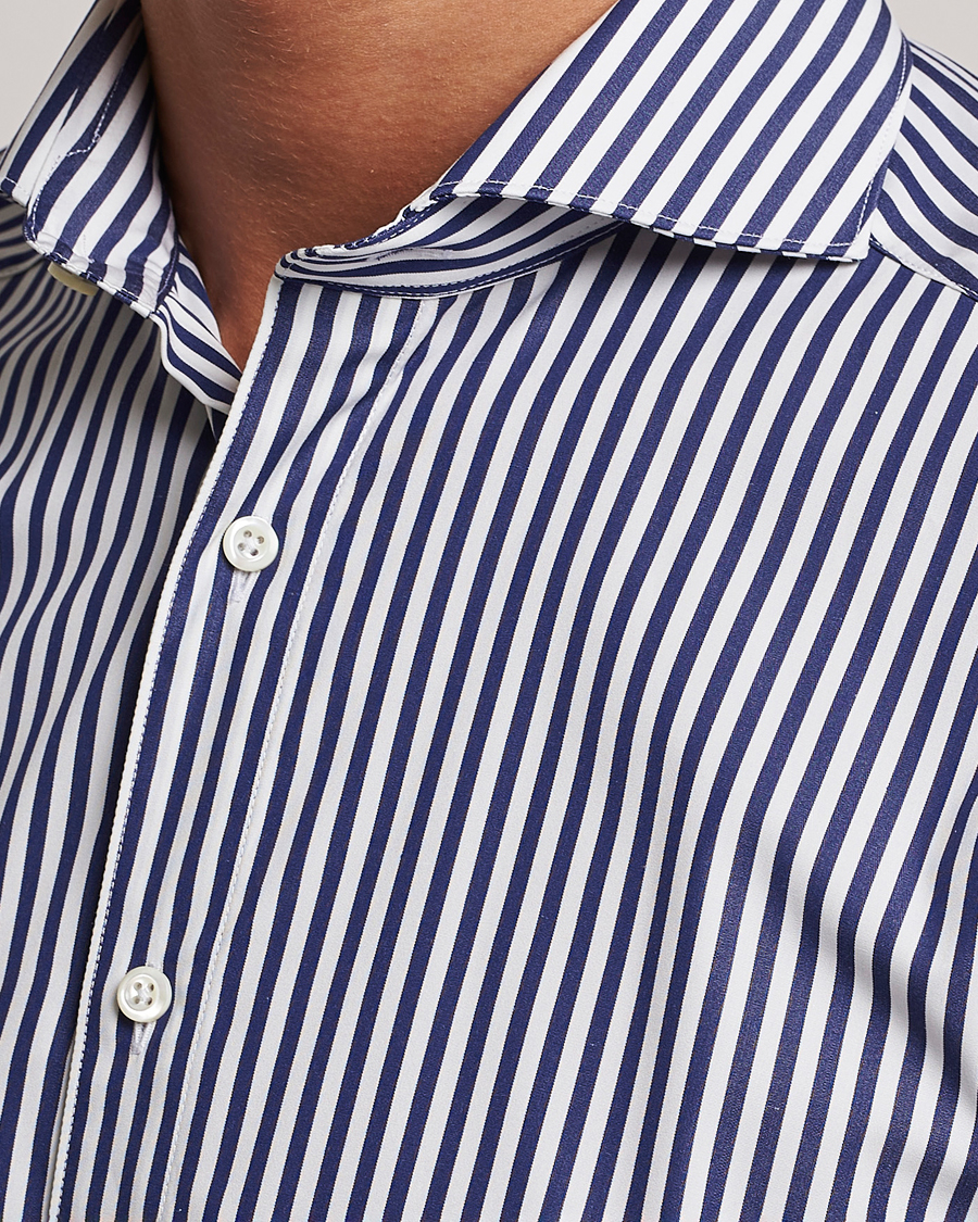 Herren | Hemden | Stenströms | Slimline Striped Popline Cut Away Shirt Navy