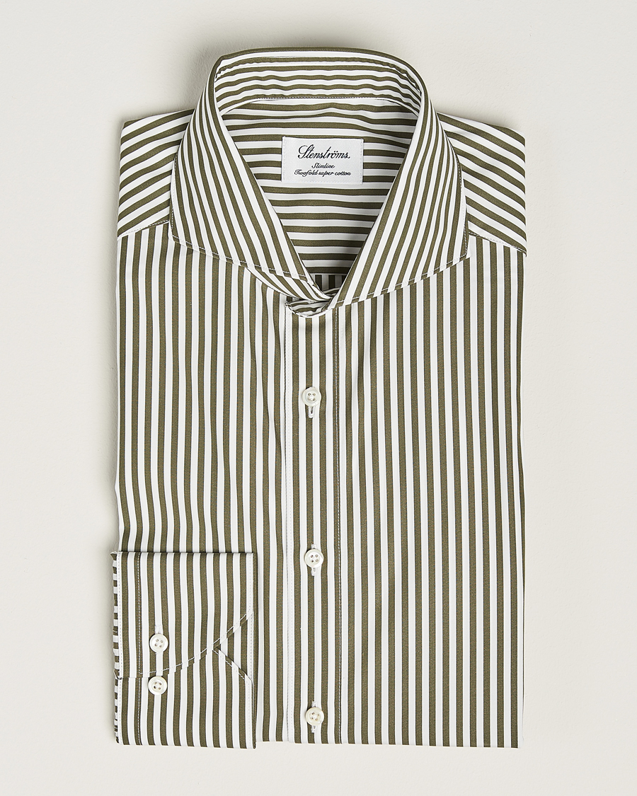 Herren | Hemden | Stenströms | Slimline Striped Popline Cut Away Shirt Green