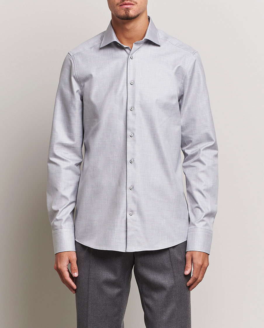 Herren | Hemden | Stenströms | Slimline Two Fold Melange Cut Away Shirt Grey