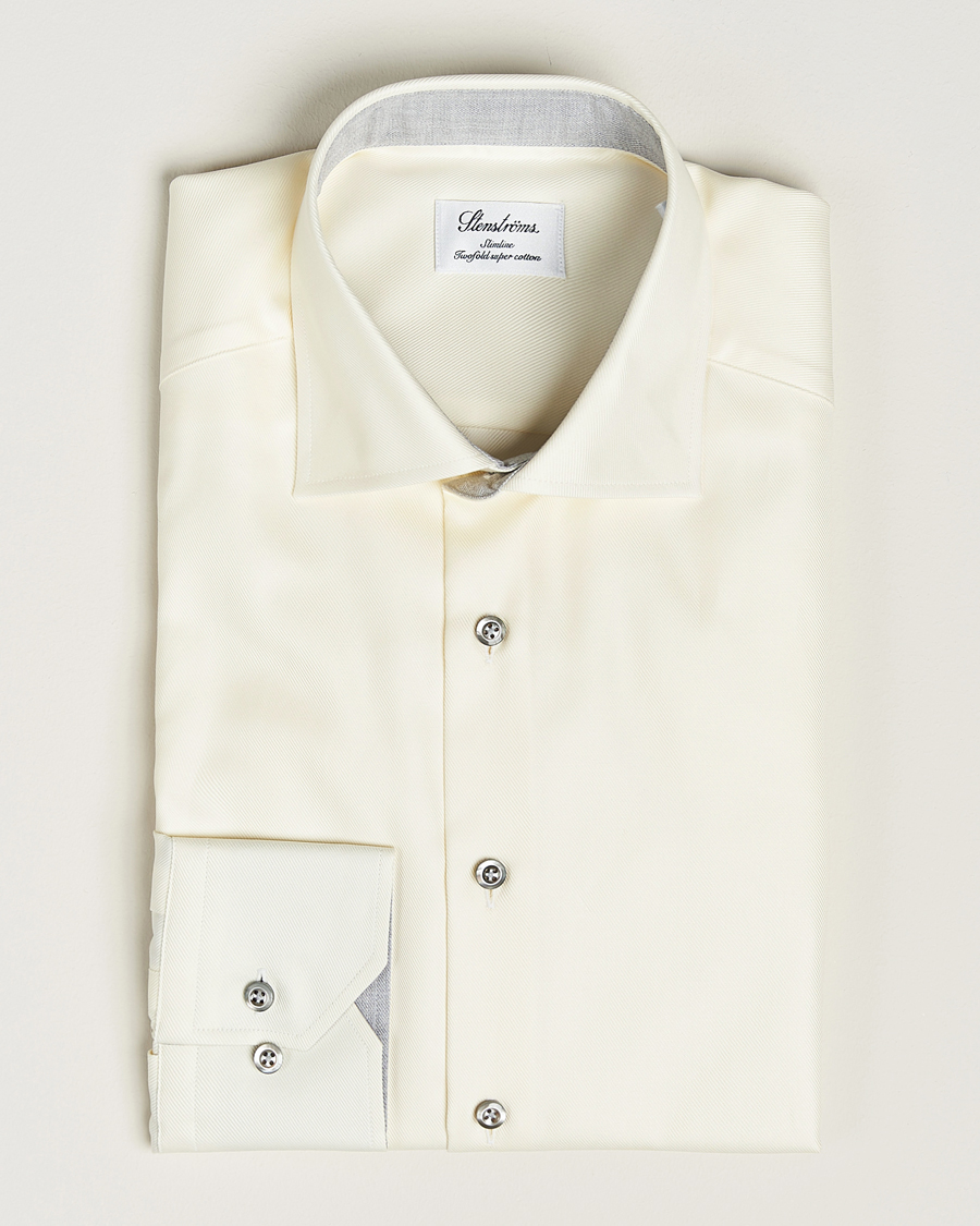 Herren | Hemden | Stenströms | Slimline Two Fold Contrast Cut Away Shirt Yellow