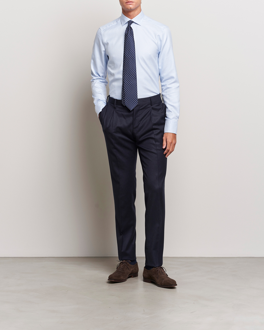 Herren | Hemden | Stenströms | Slimline Micro Structure Cut Away Shirt Light Blue