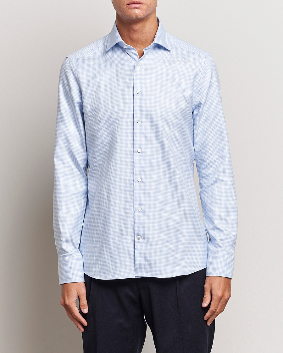 Herren | Hemden | Stenströms | Slimline Micro Structure Cut Away Shirt Light Blue