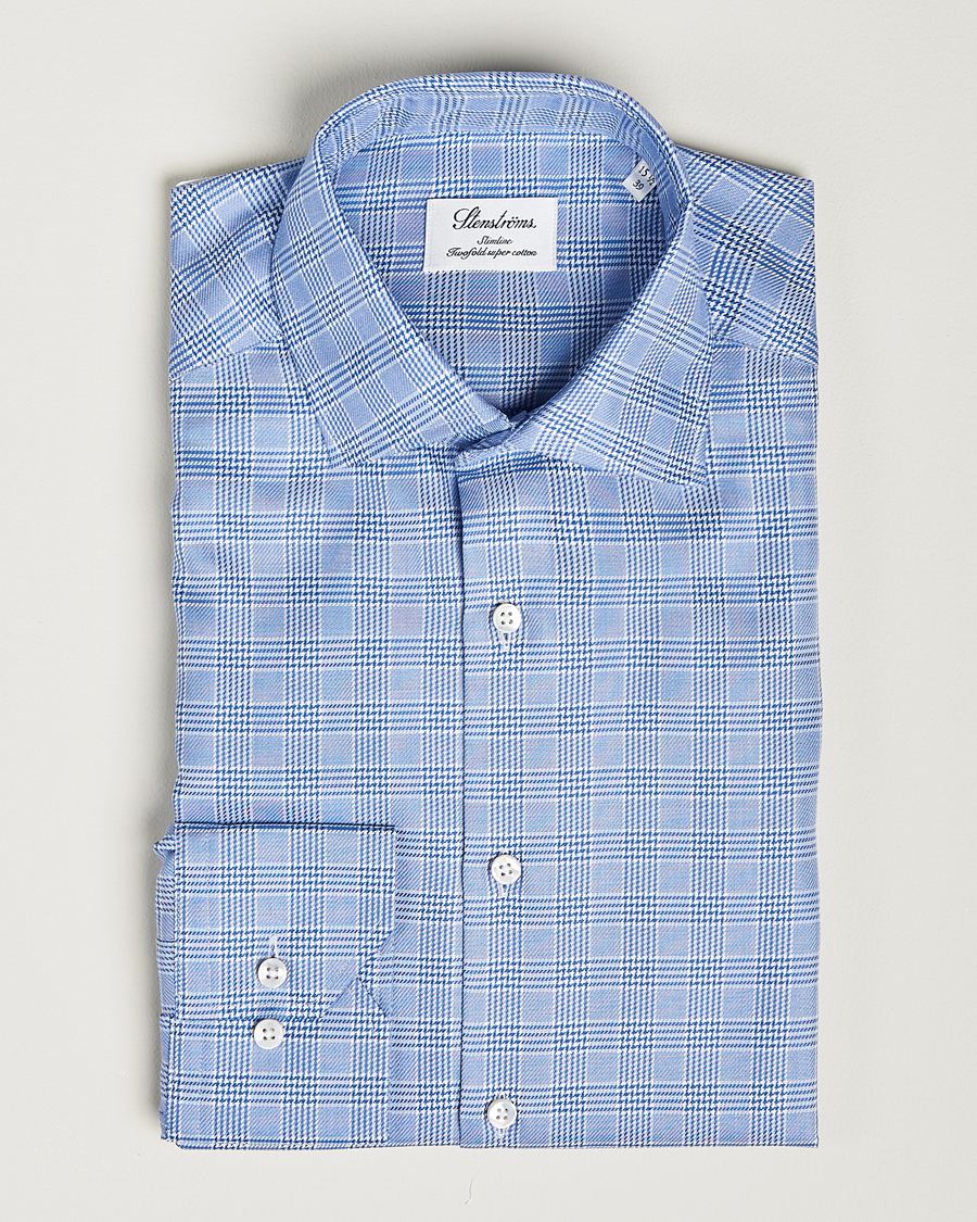 Herren | Hemden | Stenströms | Slimline Checked Cut Away Shirt Blue