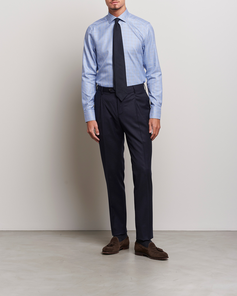 Herren | Hemden | Stenströms | Slimline Checked Cut Away Shirt Blue