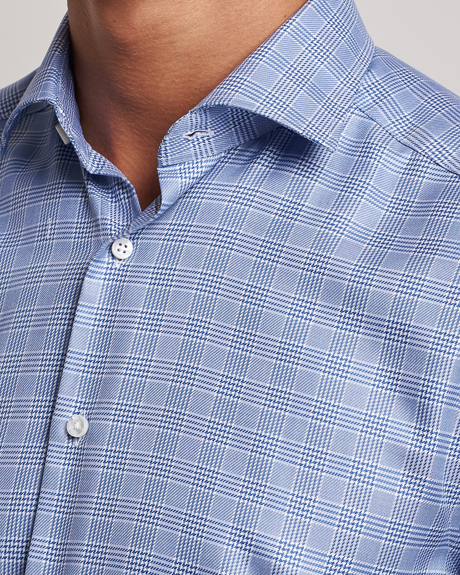 Herren | Hemden | Stenströms | Slimline Checked Cut Away Shirt Blue