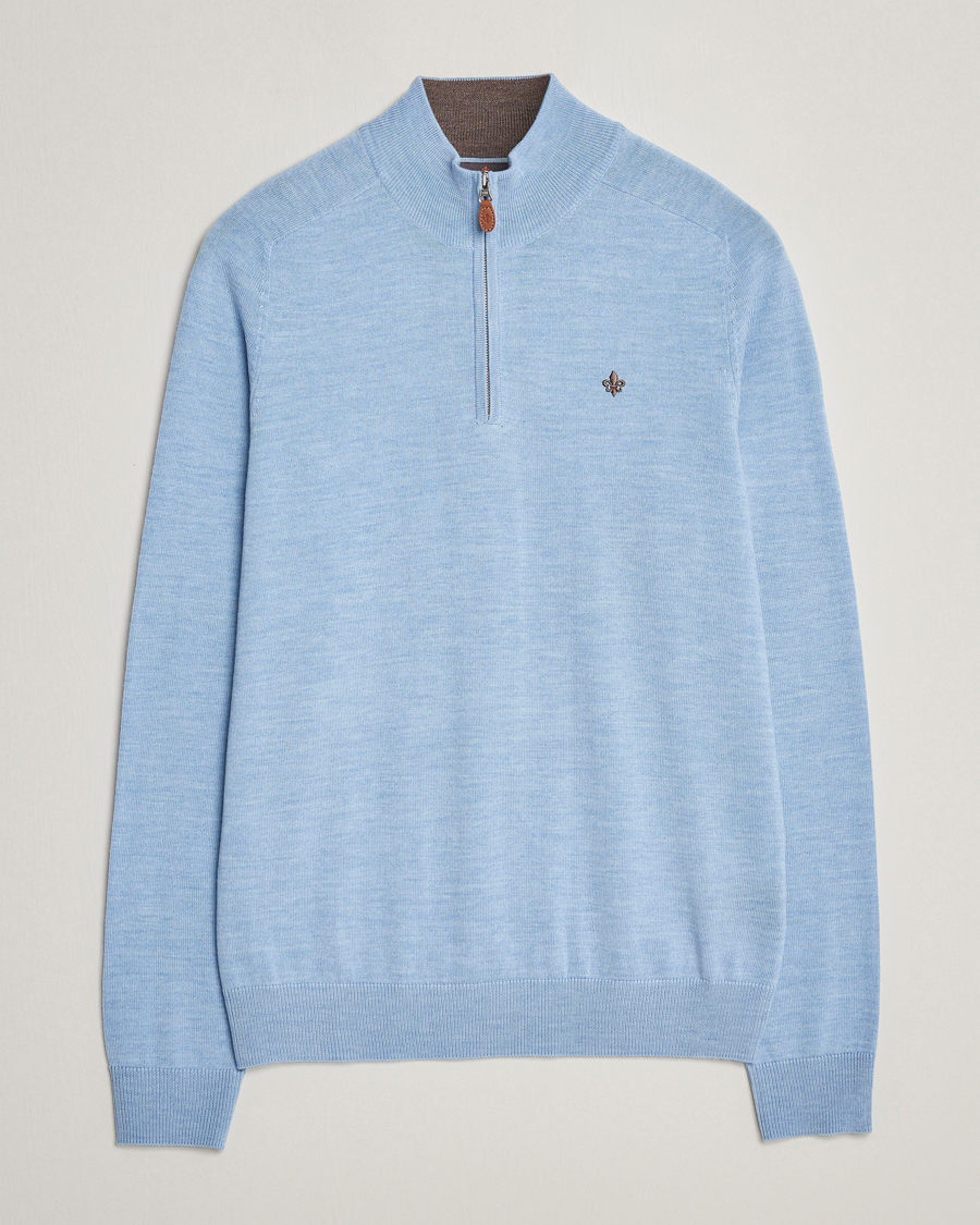 Herren | Pullover | Morris | John Merino Half Zip Light Blue