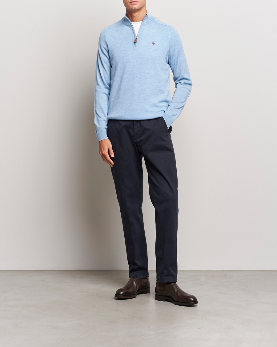 Herren | Pullover | Morris | John Merino Half Zip Light Blue
