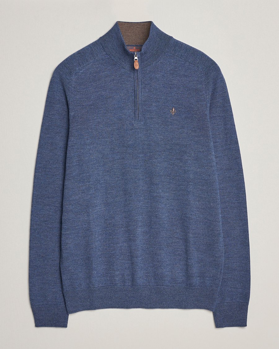 Herren | Pullover | Morris | John Merino Half Zip Mid Blue
