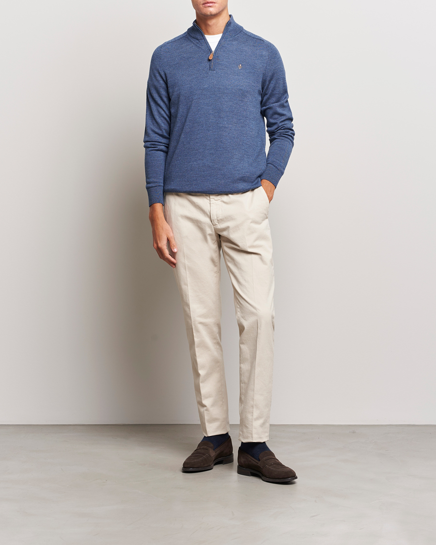 Herren | Pullover | Morris | John Merino Half Zip Mid Blue