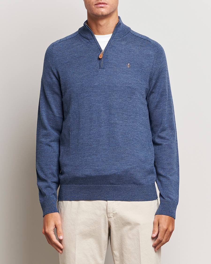 Herren | Pullover | Morris | John Merino Half Zip Mid Blue