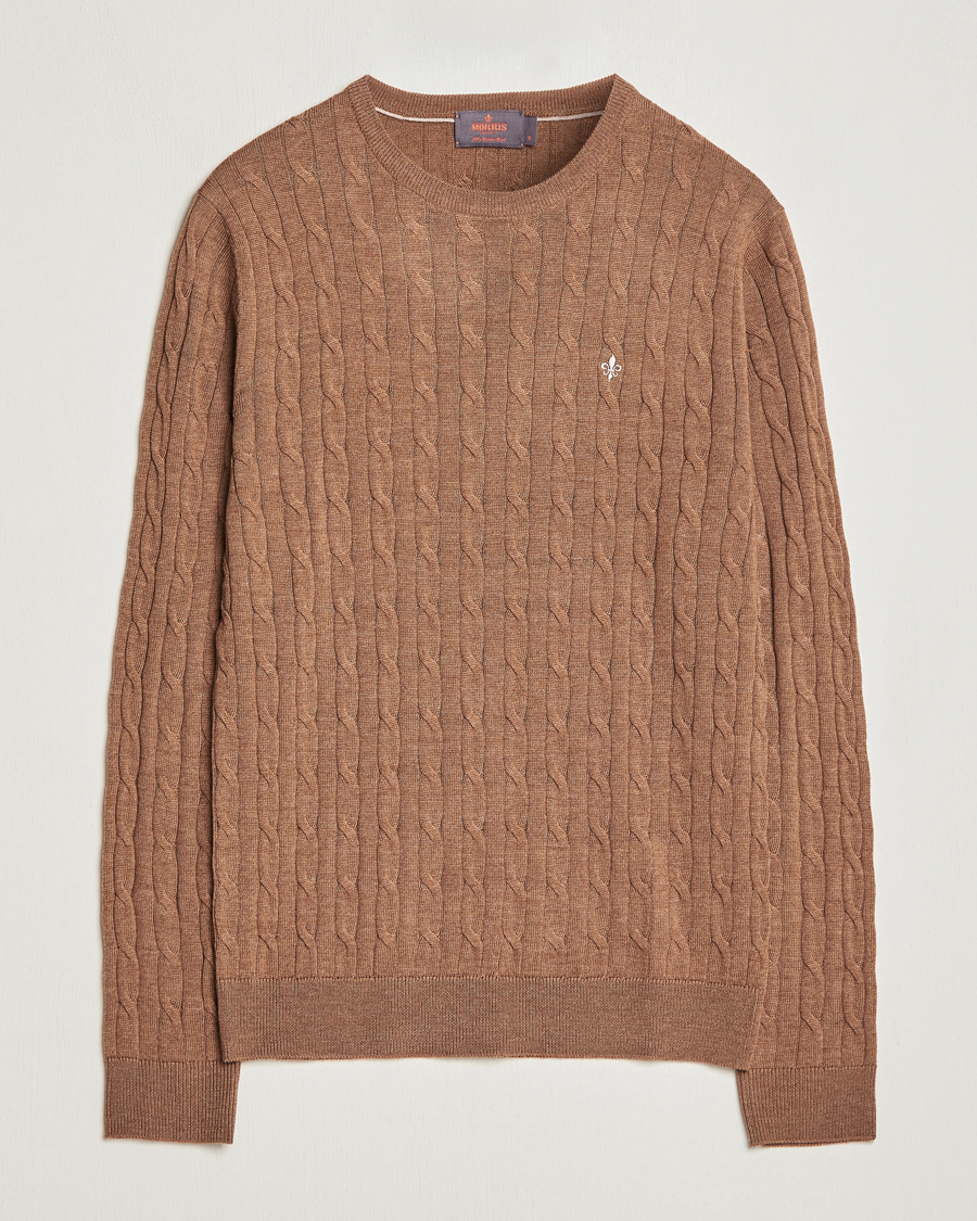 Herren | Pullover | Morris | Merino Cable Crew Neck Camel