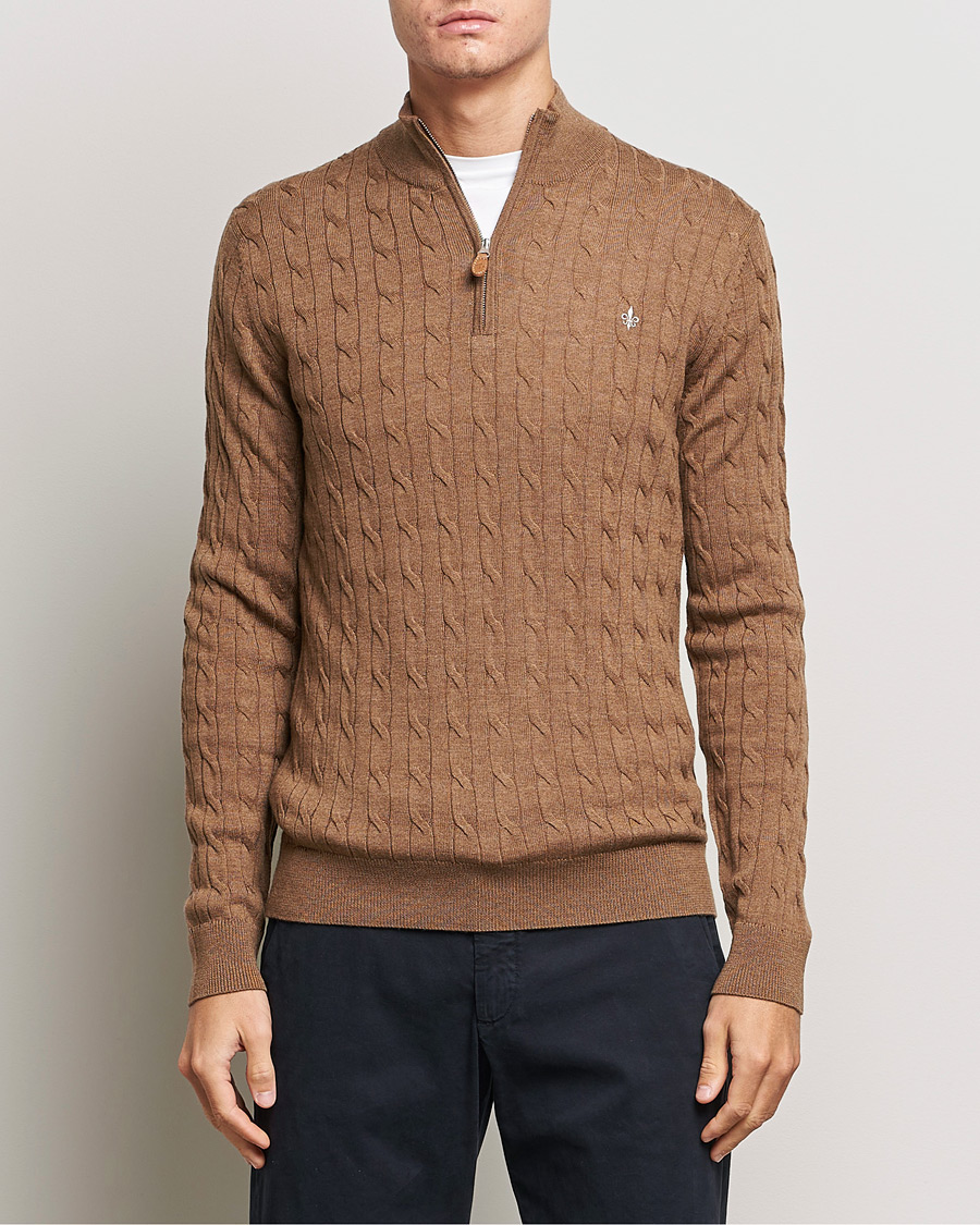 Herren | Pullover | Morris | Merino Cable Half Zip Camel