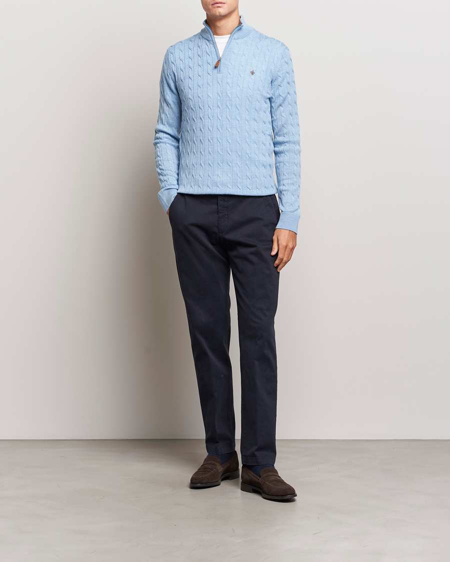 Herren | Pullover | Morris | Merino Cable Half Zip Light Blue