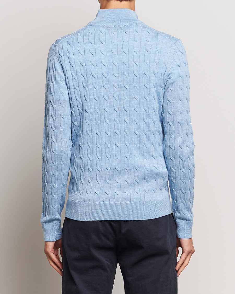 Herren | Pullover | Morris | Merino Cable Half Zip Light Blue