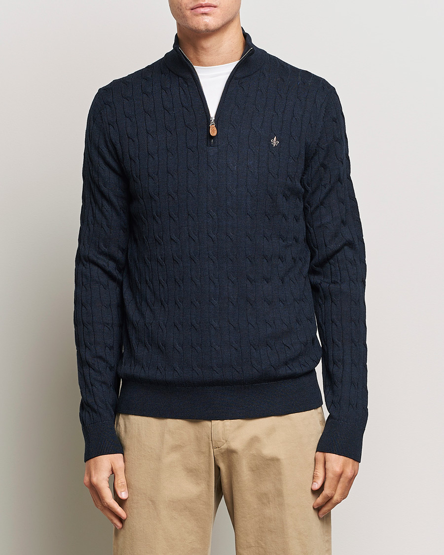Herren | Pullover | Morris | Merino Cable Half Zip Navy