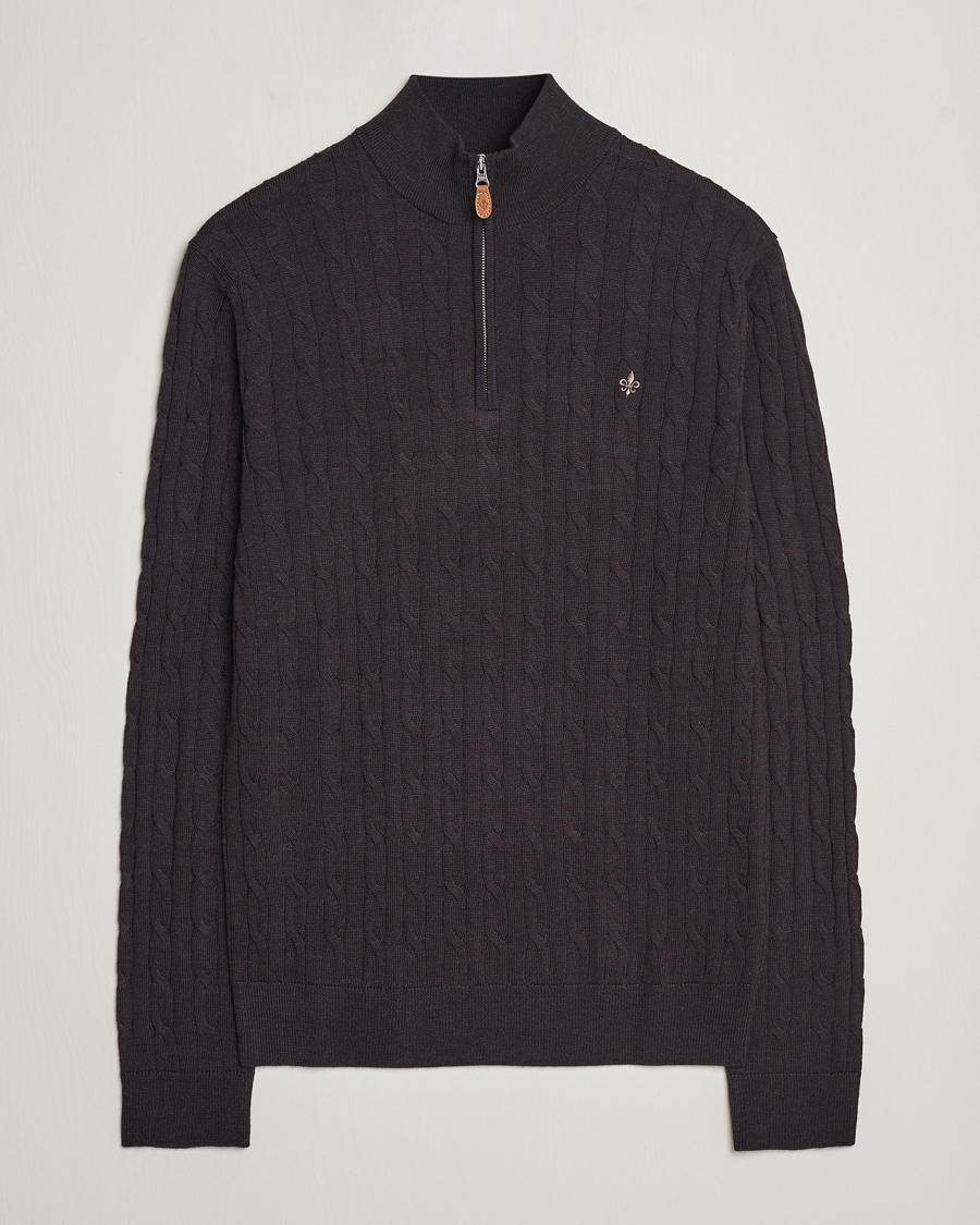 Herren | Pullover | Morris | Merino Cable Half Zip Brown