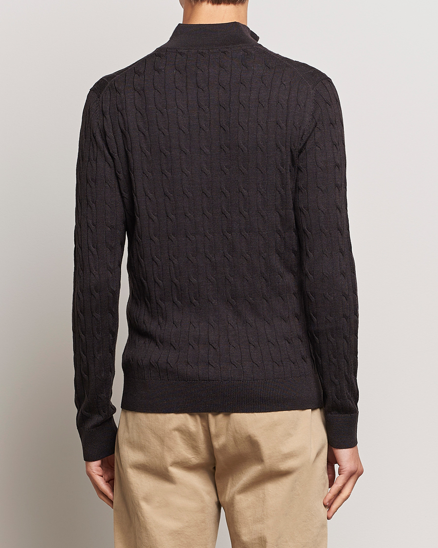 Herren | Pullover | Morris | Merino Cable Half Zip Brown