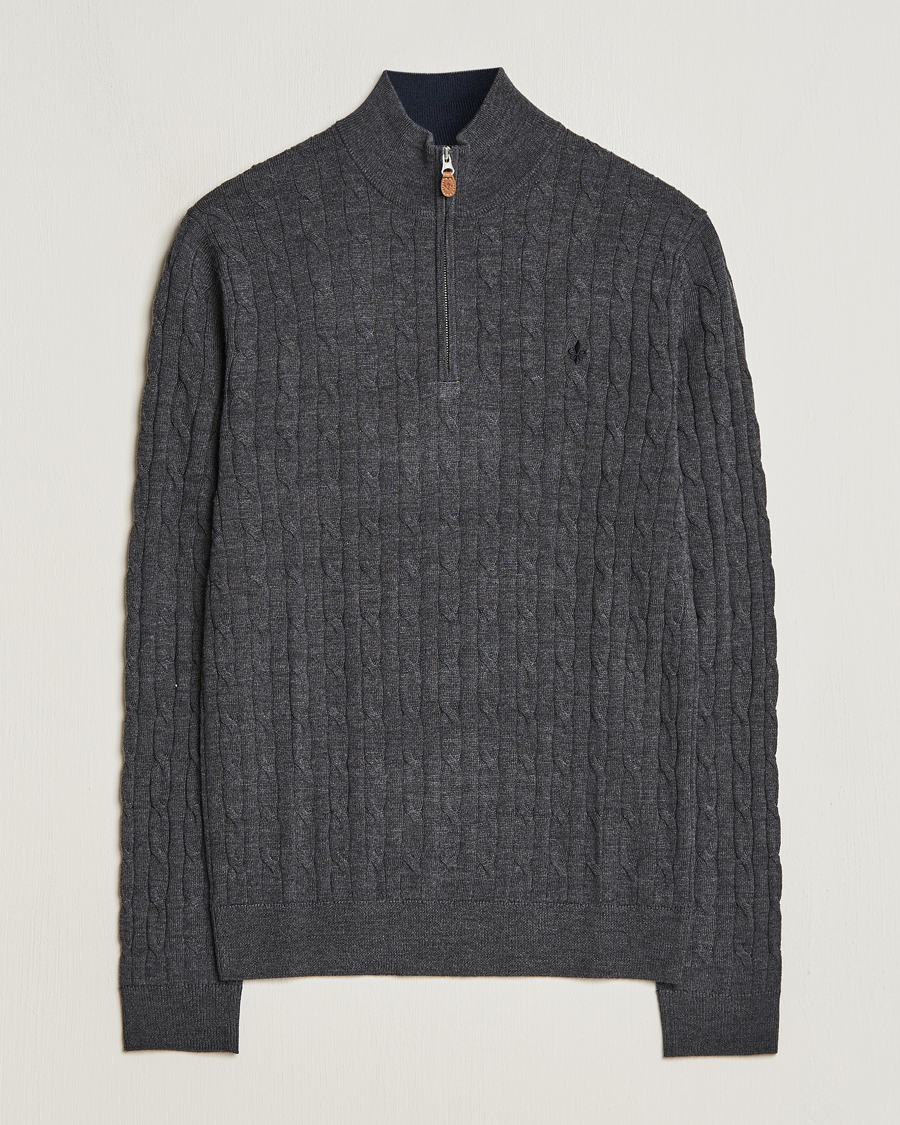 Herren | Pullover | Morris | Merino Cable Half Zip Grey