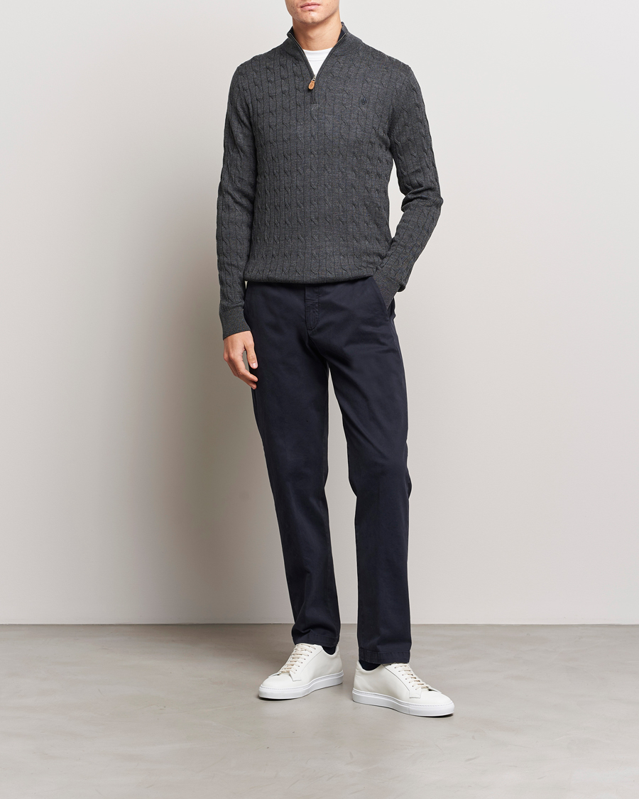 Herren | Pullover | Morris | Merino Cable Half Zip Grey