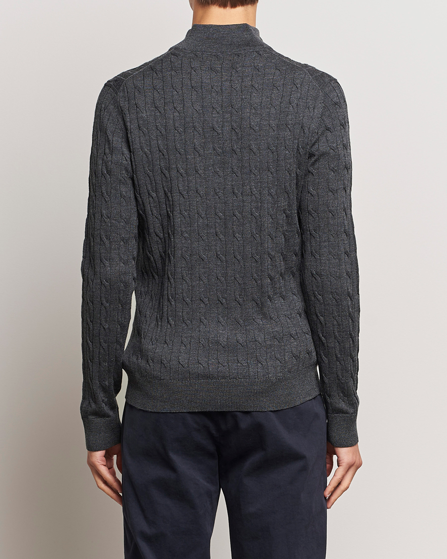 Herren | Pullover | Morris | Merino Cable Half Zip Grey