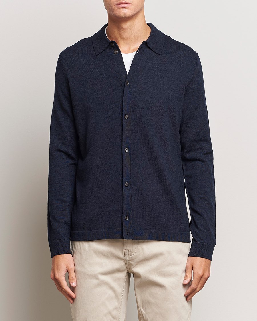 Herren | Pullover | Morris | Merino Knitted Shirt Navy