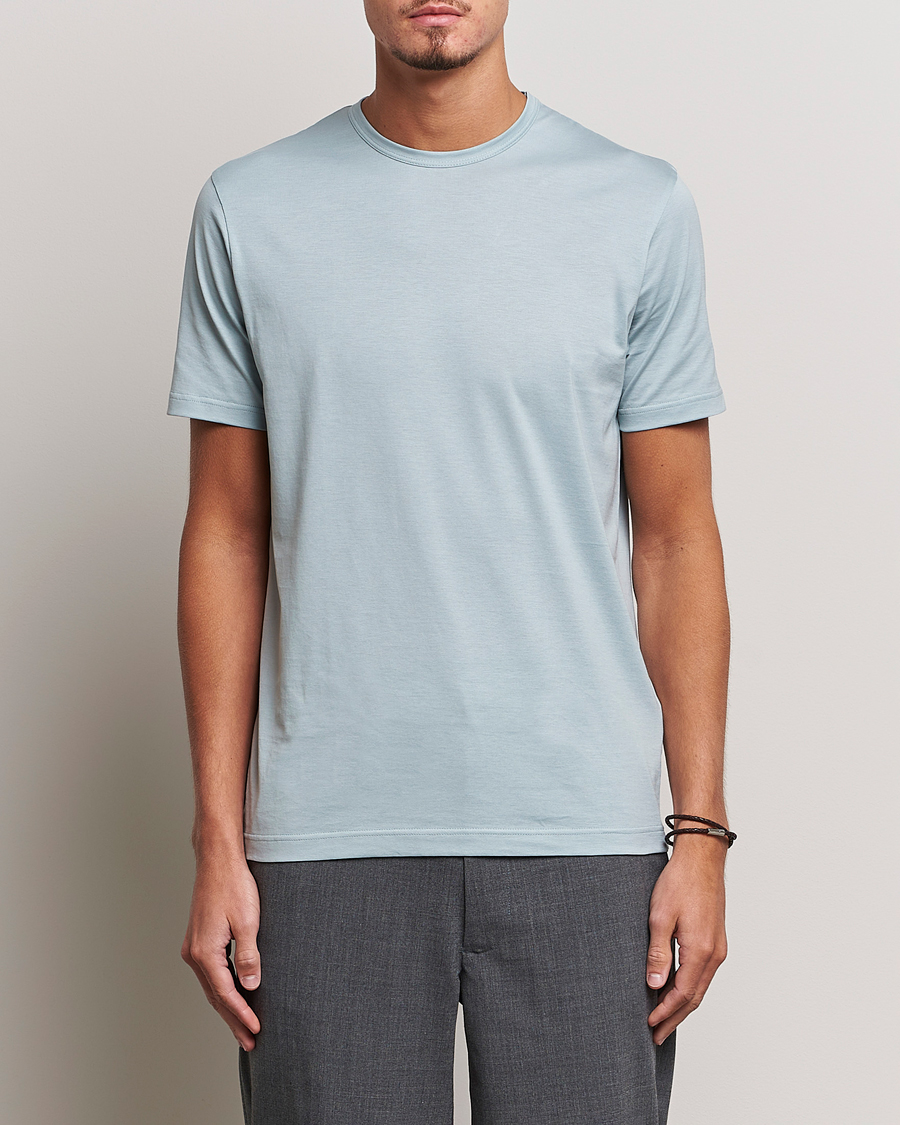 Herren | T-Shirts | Sunspel | Crew Neck Cotton Tee Blue Sage