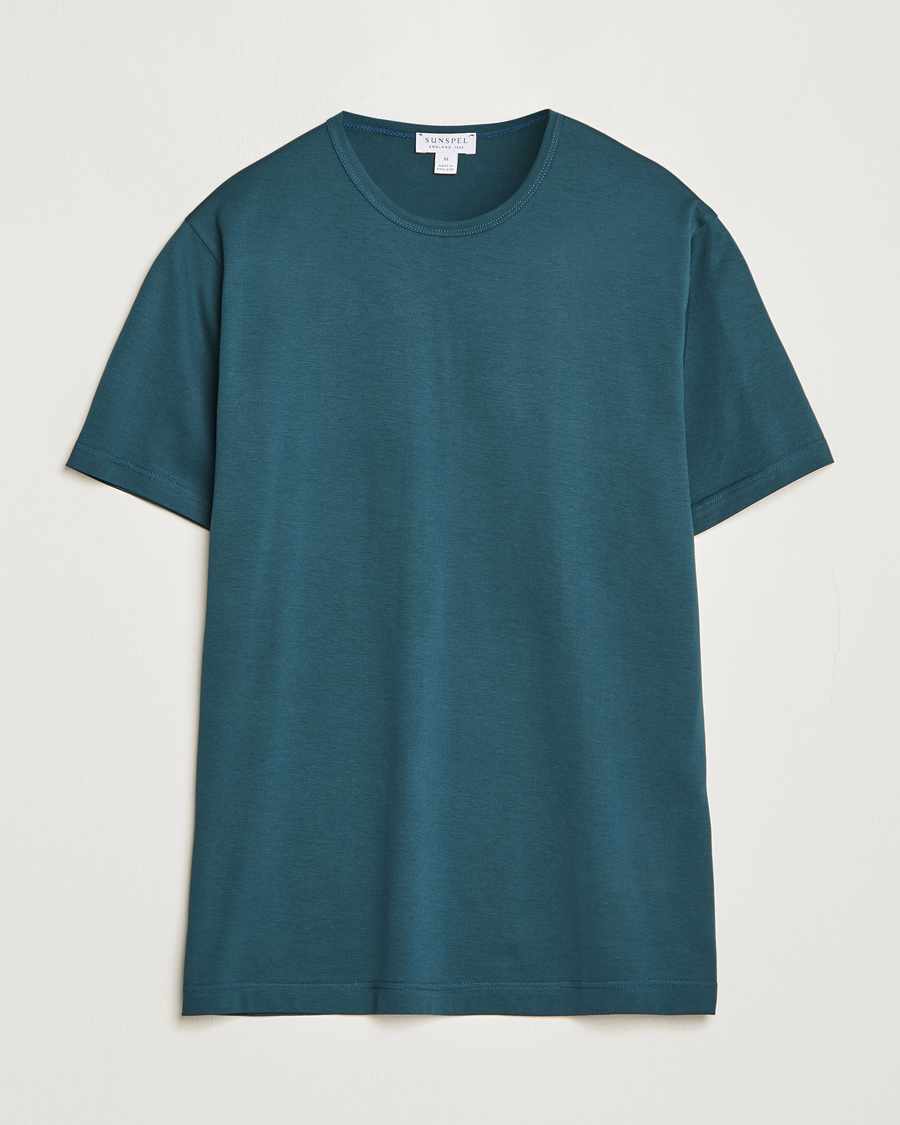 Herren | T-Shirts | Sunspel | Crew Neck Q82 Cotton T-Shirt Peacock