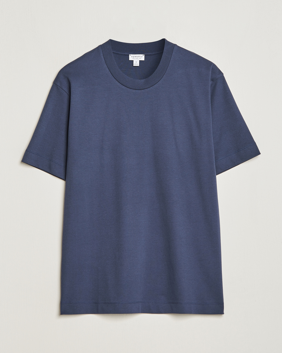 Herren | T-Shirts | Sunspel | Heavyweight Mock Neck T-Shirt Navy