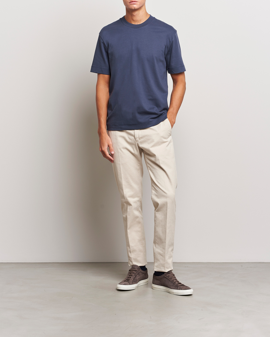 Herren | T-Shirts | Sunspel | Heavyweight Mock Neck T-Shirt Navy