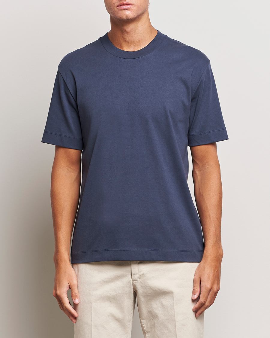 Herren | T-Shirts | Sunspel | Heavyweight Mock Neck T-Shirt Navy