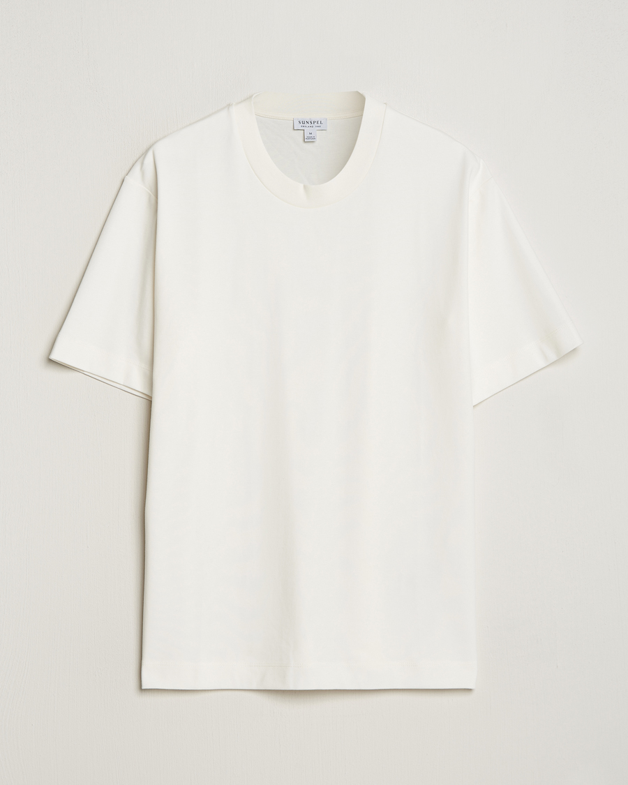 Herren | T-Shirts | Sunspel | Heavyweight Mock Neck T-Shirt Ecru