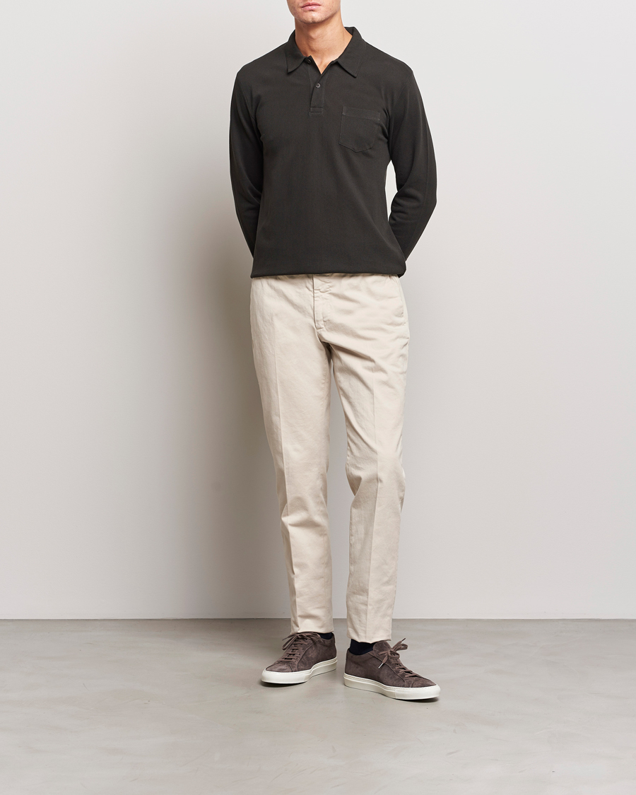 Herren | Pullover | Sunspel | Long Sleeve Riviera Polo Shirt Coffee