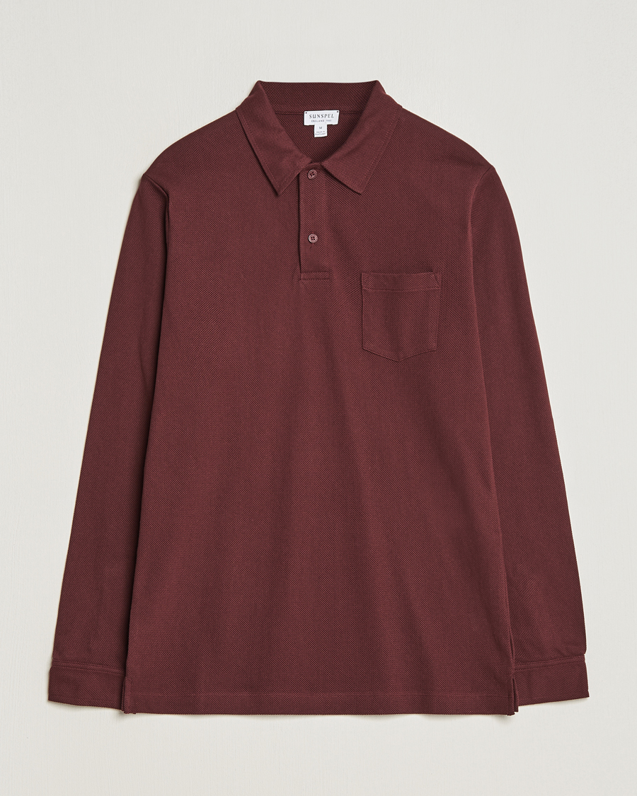 Herren | Pullover | Sunspel | Long Sleeve Riviera Polo Shirt Maroon