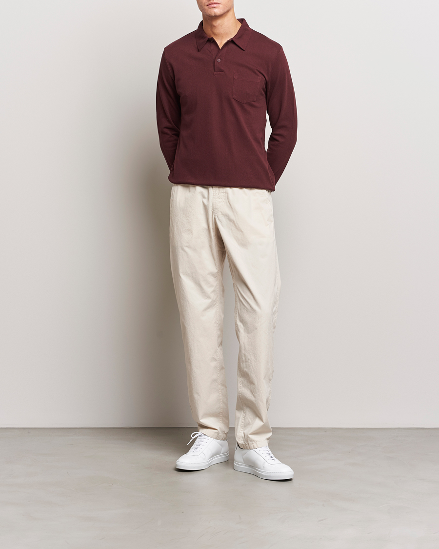 Herren | Pullover | Sunspel | Long Sleeve Riviera Polo Shirt Maroon