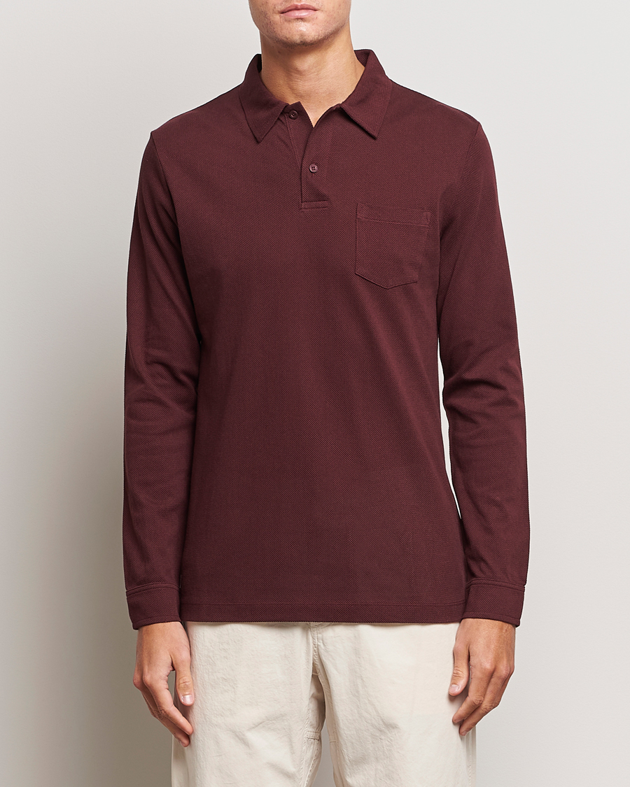 Herren | Pullover | Sunspel | Long Sleeve Riviera Polo Shirt Maroon