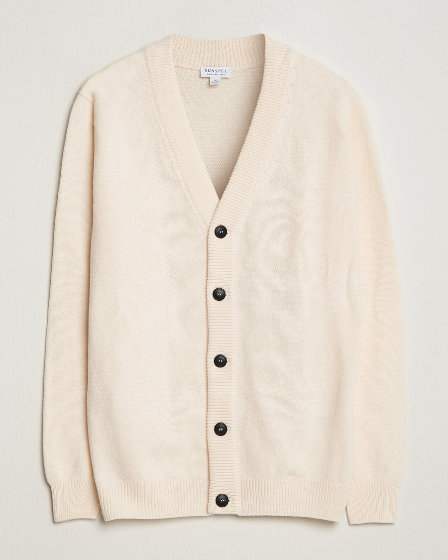 Herren | Pullover | Sunspel | Lambswool Cardigan Ecru