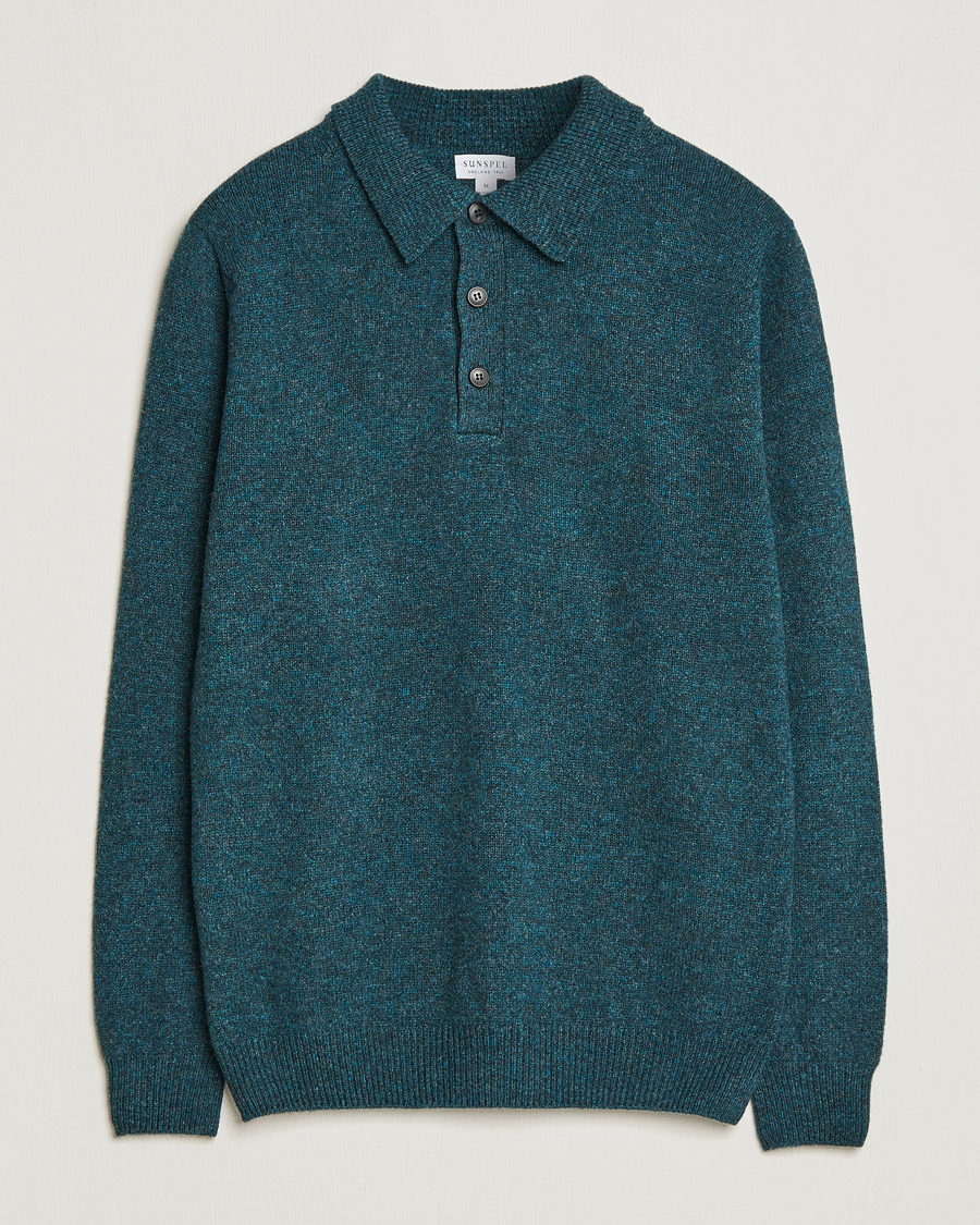 Herren | Pullover | Sunspel | Lambswool Poloshirt Peacock
