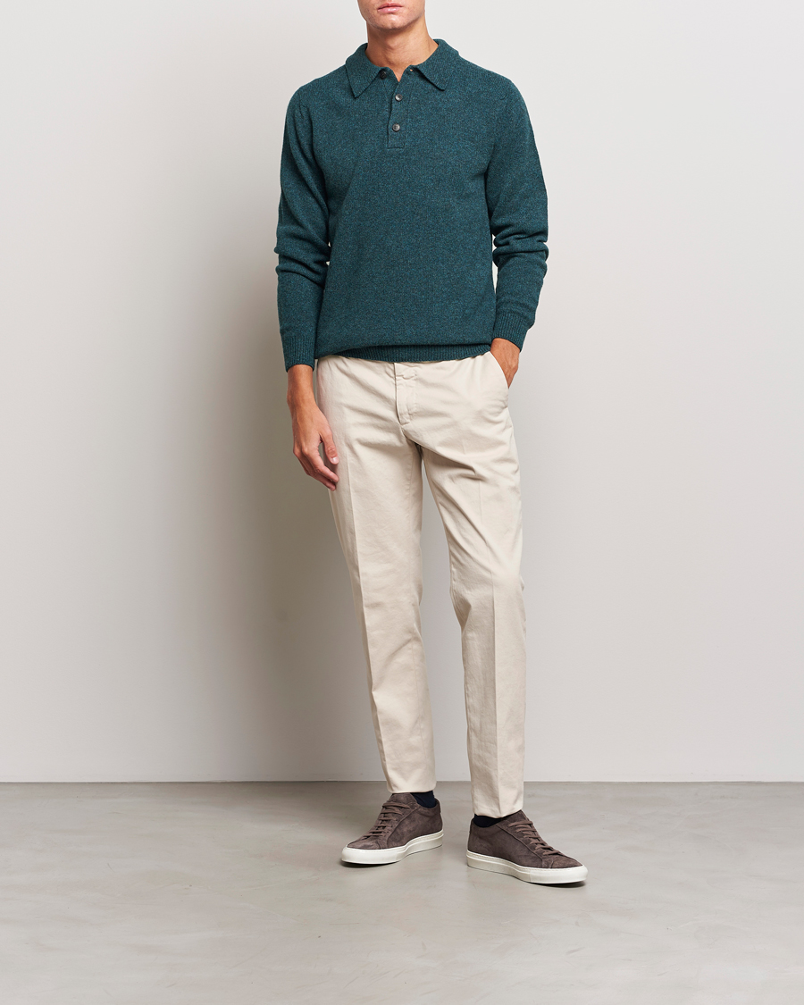 Herren | Pullover | Sunspel | Lambswool Poloshirt Peacock