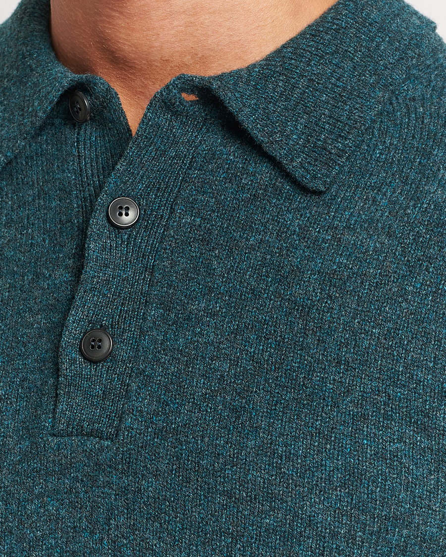 Herren | Pullover | Sunspel | Lambswool Poloshirt Peacock